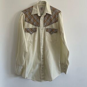 Vintage Cream and Brown Western Men's Shirt